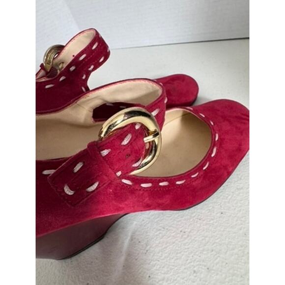 "FRANCO  SARTO" Mary Jane Red Suede Dorothy Oz Wedge Heel Rockabilly Swing - Picture 16 of 16